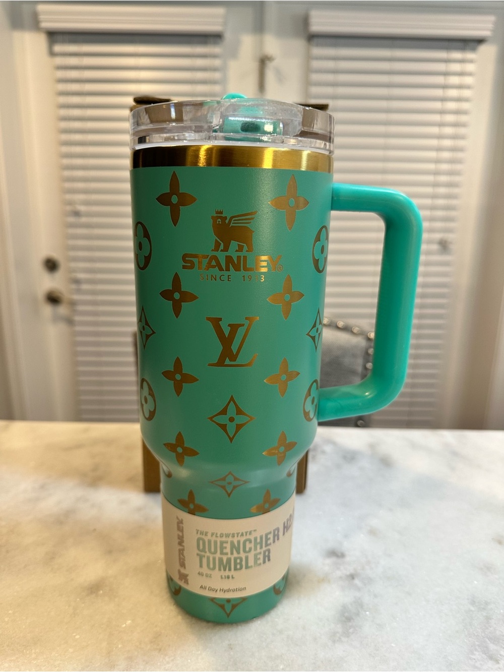 Stanley Louis Vuitton Unique Collaboration 40oz Green & Gold Flip-Top Tumbler